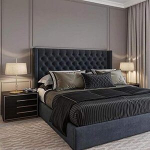 GLFF Super King Size Bed with mattress in Black Velvet - 200 x 200