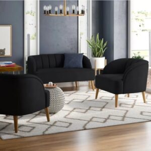 Elegant 3-Piece Velvet Set – Loveseat & 2 Chairs with Sleek Wooden Legs, Perfect for Living Rooms and Offices