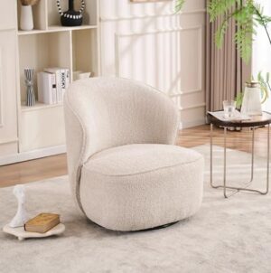 Oversized Boucle Upholstered 360° Rotating Swivel Barrel Chair – Large, Fully Assembled Accent Chair for Ultimate Comfort