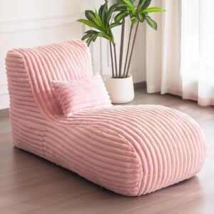 Ergonomic Velvet Chaise Lounge Chair, 150×60×70cm, Floor Sofa with Pillow, Body Support Design, Pink