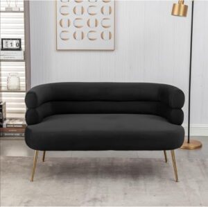 Modern Loveseat – Contemporary Double-Seat Sofa in Boucle or Velvet for Living Room (Black Velvet