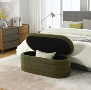 Upholstered Fabric Storage Ottoman Bench – Sophisticated Large Oval Storage Solution for Bedroom and Living Room, Perfect for End-of-Bed Use