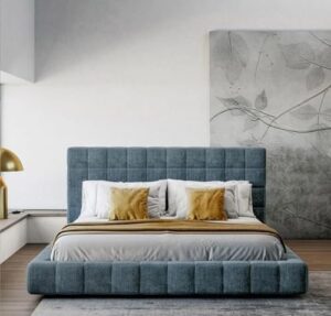 Modern Square Upholstered Bed Frame, Contemporary Design with Tufted Headboard, Grey Fabric