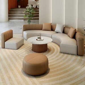 Modern Armless Curved Office Sofa with Tight Leather Backrest – Sleek Office Lounge Seating (Coffee)