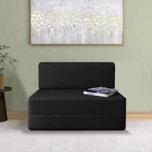 Multi-Functional Single Sofa Bed – Fabric Finish with Cushion | 3' x 6' ft | Great for Home & Office Spaces (Black)