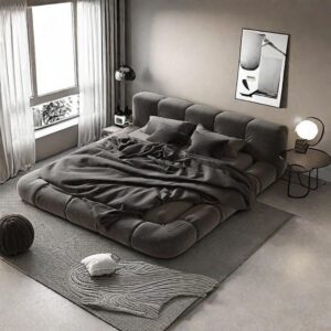 Modern Velvet Platform Bed Frame, Tufted Upholstered Base, Dark Grey, Multiple Options Available Without Mattress